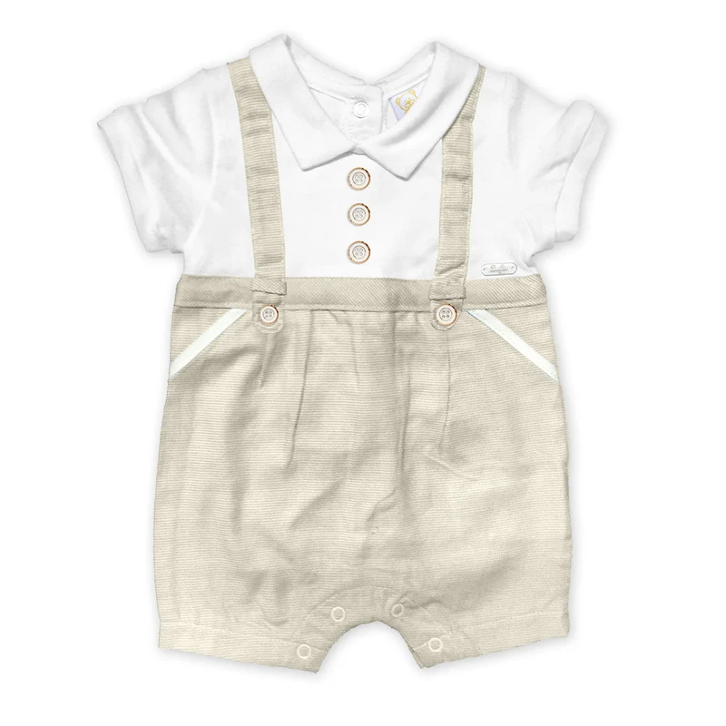 Pagliaccetto Neonato in Cotone Beige con Bretelle Luglio