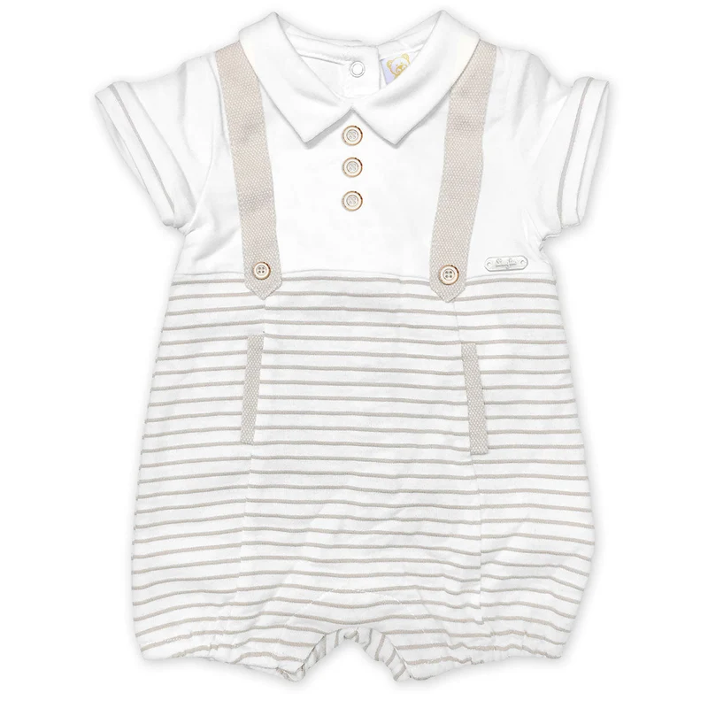 Pagliaccetto Neonato in Cotone Beige con Bretelle Luglio