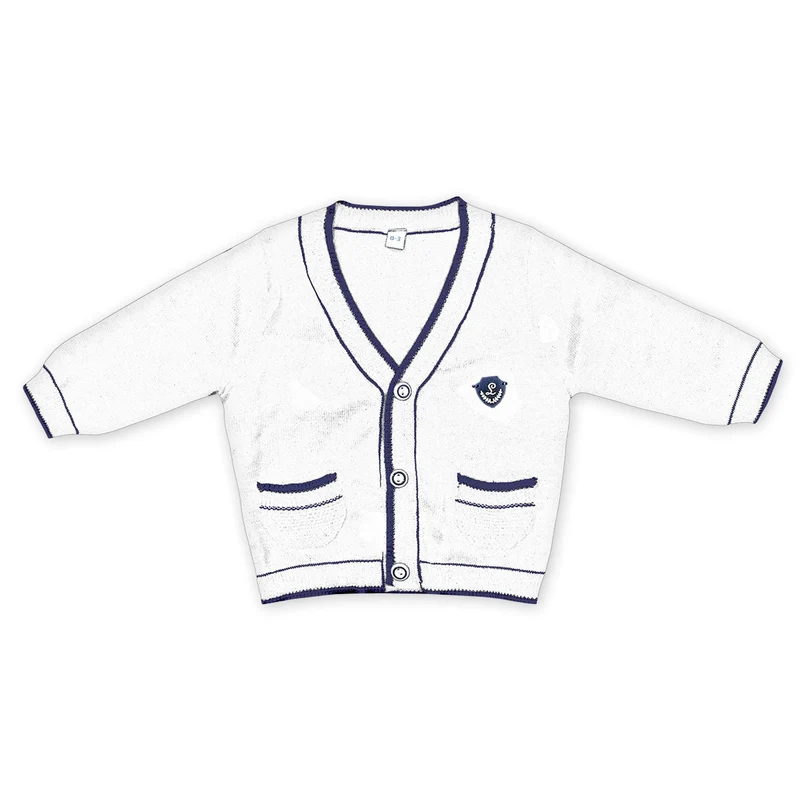 Cardigan Neonato In Cotone bianco Con Ricamo Marinaretto Luglio
