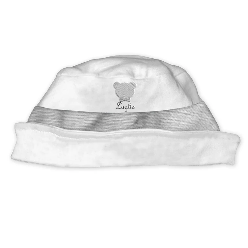 Cappello Neonato in Cotone Grigio con Orsetto, Luglio