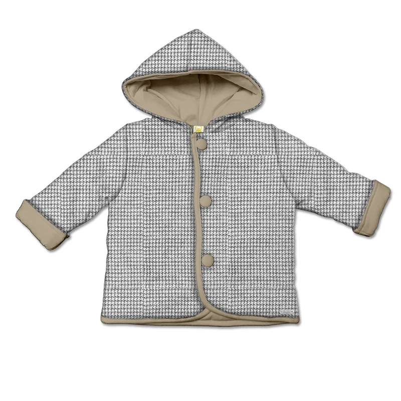 Giubbino In Caldo Cotone Imbottito Beige Con Fantasia Pied De Poule Luglio Lu829
