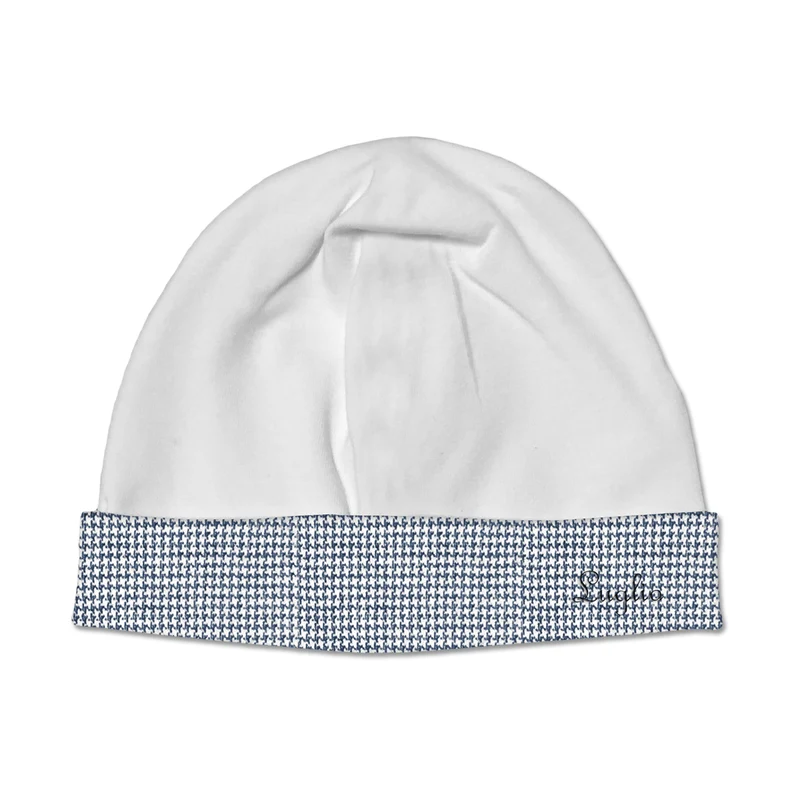 Cappello Neonato In Ciniglia Panna Con Fascia In Pied De Poule, Luglio