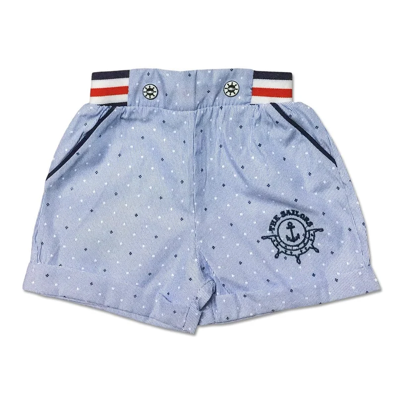 Bermuda Neonato Maschietto In Cotone Cielo Con Pois Alternati Bianchi E Blu In Contrasto Luglio Lu799
