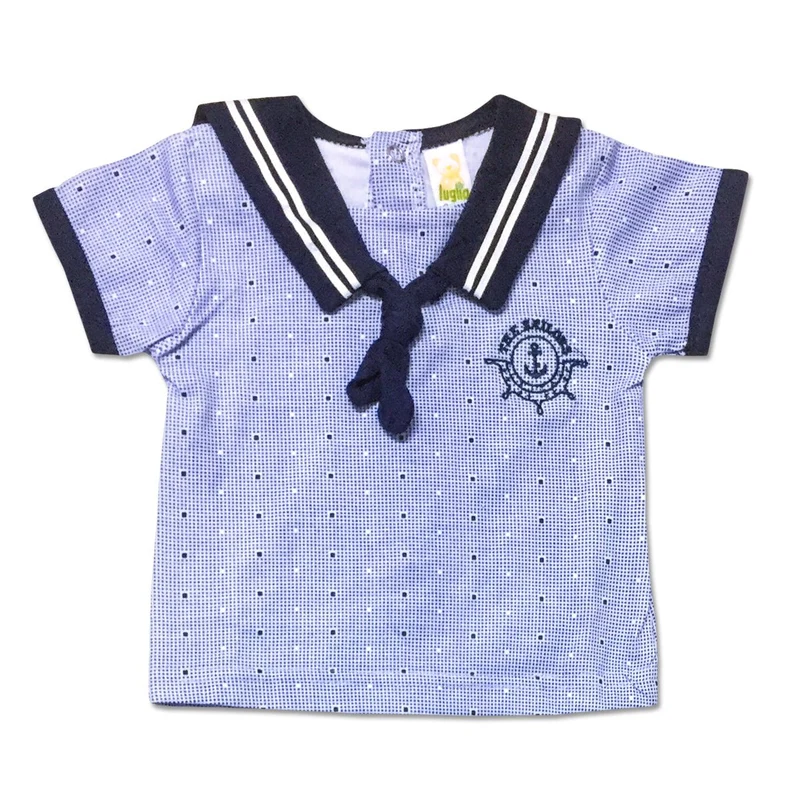 Polo Neonato Maschietto Azzurro Con Timone Disegnato In Contrasto Blu E Finto Fiocco Marinaretto Applicato Luglio Lu798