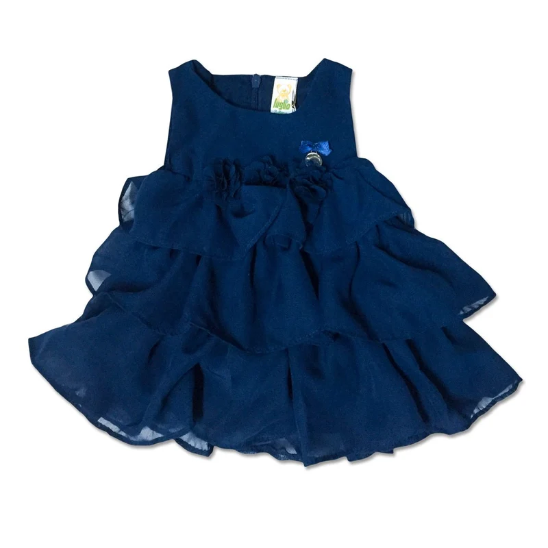 Vestitino Neonata In Cotone Blu Con Targhetta Applicata Luglio Lu813