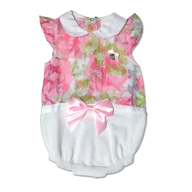 Pagliaccetto Neonata in Cotone Bianco Con Fiori Disegnati Luglio