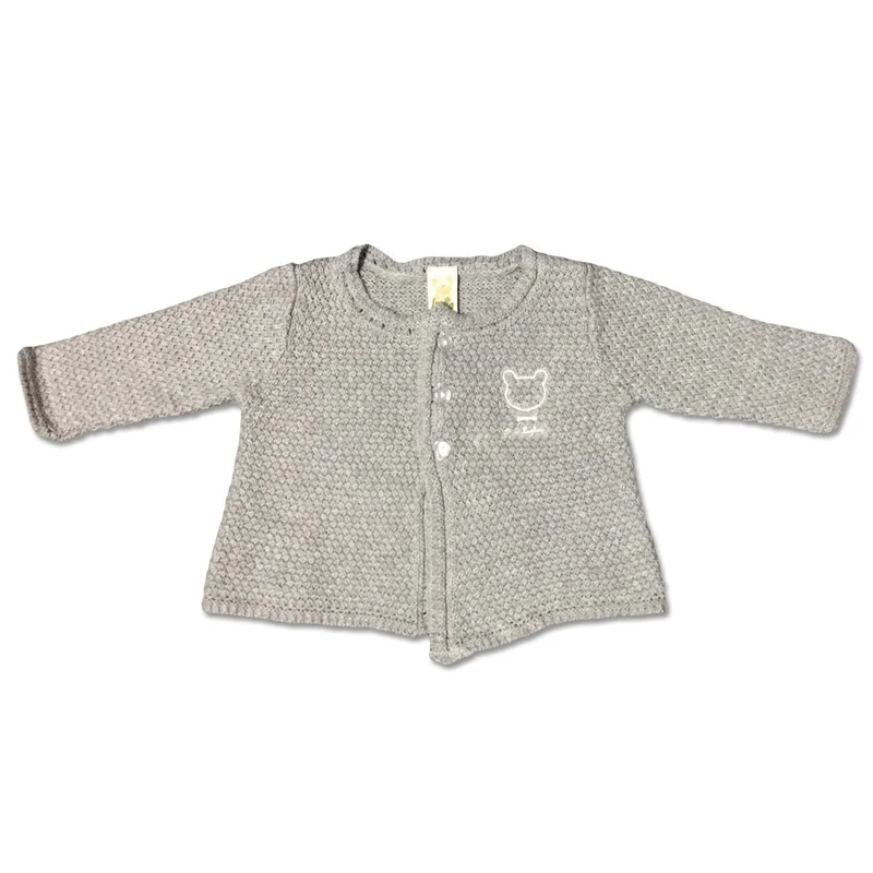 Cardigan Neonata In Filo Grigio con Ricamo Orsetto Luglio