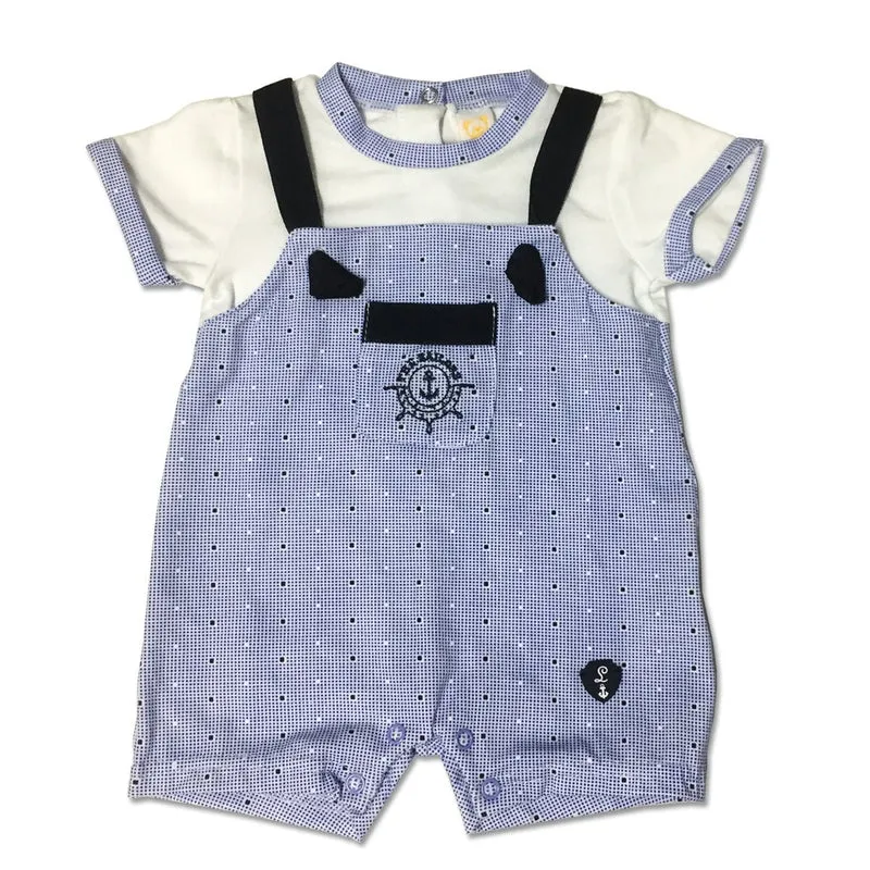 Pagliaccetto Neonato in Cotone Bianco E Cielo Quadrettato Con Pois Luglio