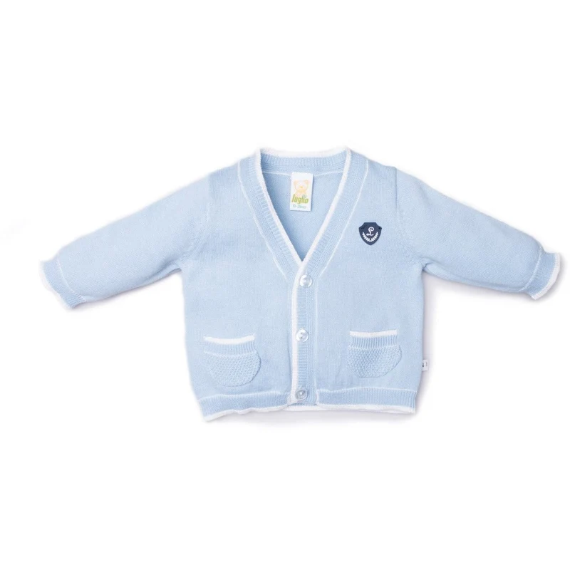 Cardigan Maschietto Luglio In Filo Cielo Con Inserti Bianchi In Contrasto Lu777
