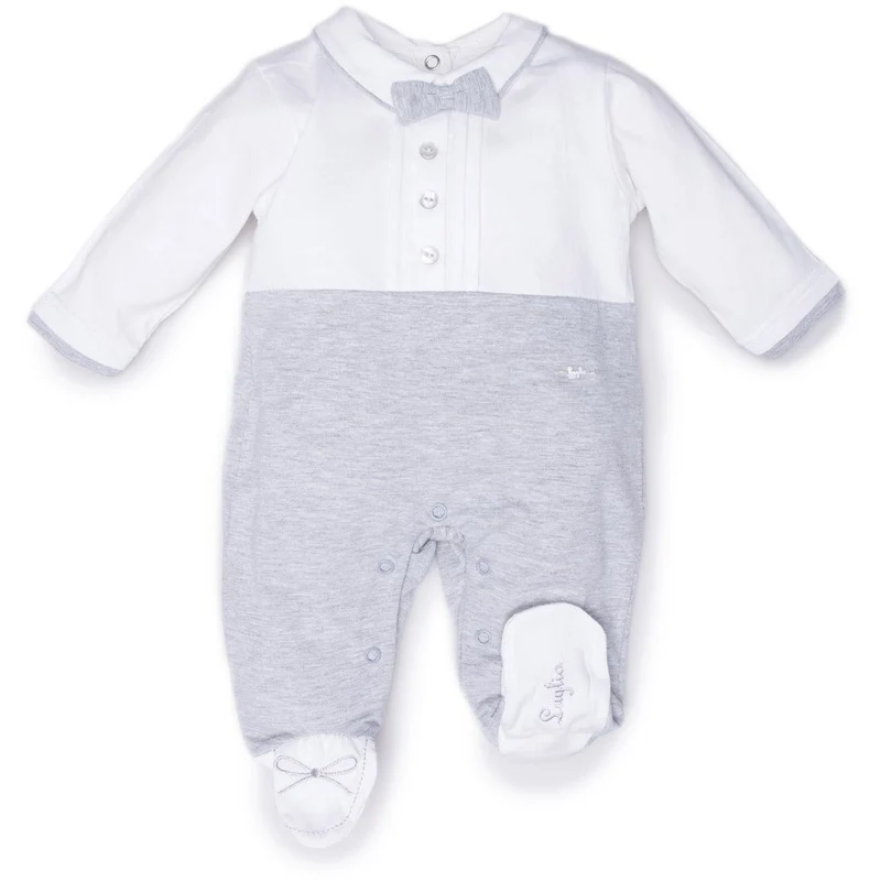 Tutina Neonato in Cotone Grigio E Bianco con Papillon Luglio