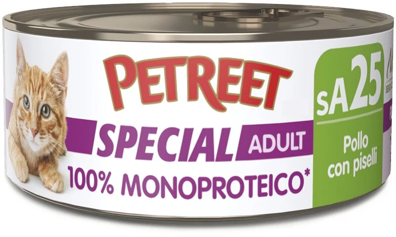 Petreet Monoproteico Pollo Con Piselli Cibo Umido Gatto Adulto Barattolo 60g