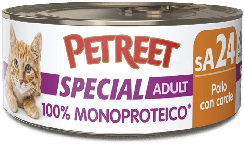 Petreet Monoproteico Pollo Con Carote Cibo Umido Gatto Adulto Barattolo 60g