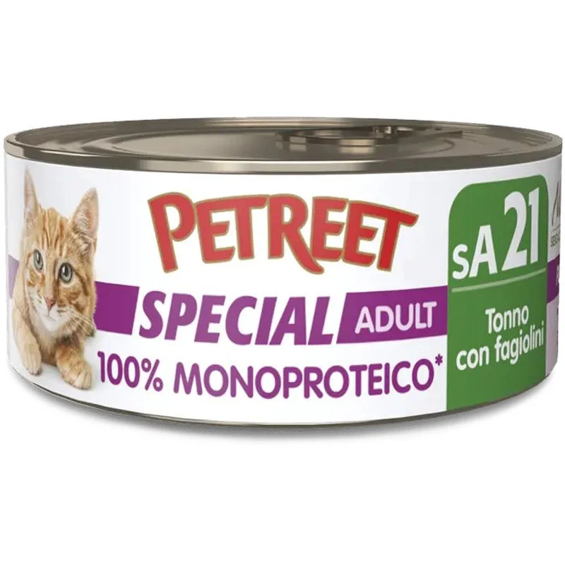 Petreet Monoproteico Tonno Con Fagiolini Cibo Umido Gatto Adulto Barattolo 60g