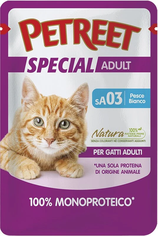 Petreet Monoproteico Pesce Bianco Cibo Umido Gatto Adulto Bustina 70g
