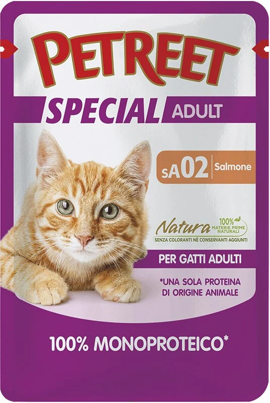 Petreet Monoproteico Salmone Cibo Umido Gatto Adulto Bustina 70g