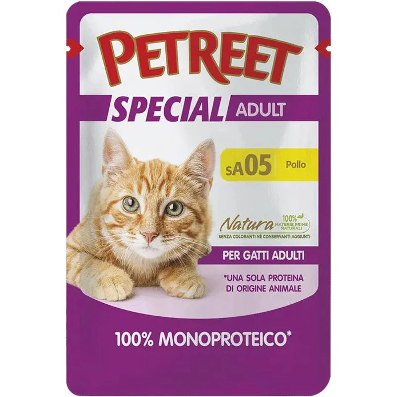 Petreet Monoproteico Pollo Cibo Umido Gatto Adulto Bustina 70g