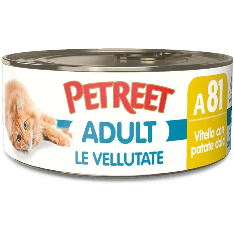 Petreet Vellutate Vitello Con Patate Dolci Cibo Umido Gatto Adulto Barattolo 70g