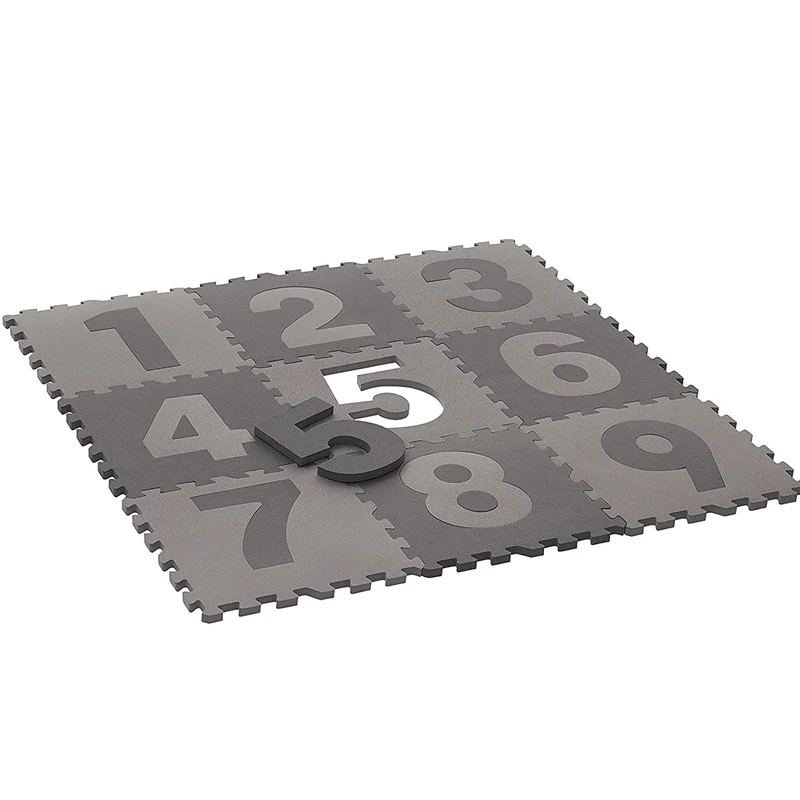 Tappetone Componibile PUZZLE Foam con Numeri Grigio 9 pz