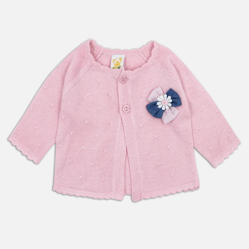 Cardigan In Filo Di Cotone Con Fiore Applicato, Luglio