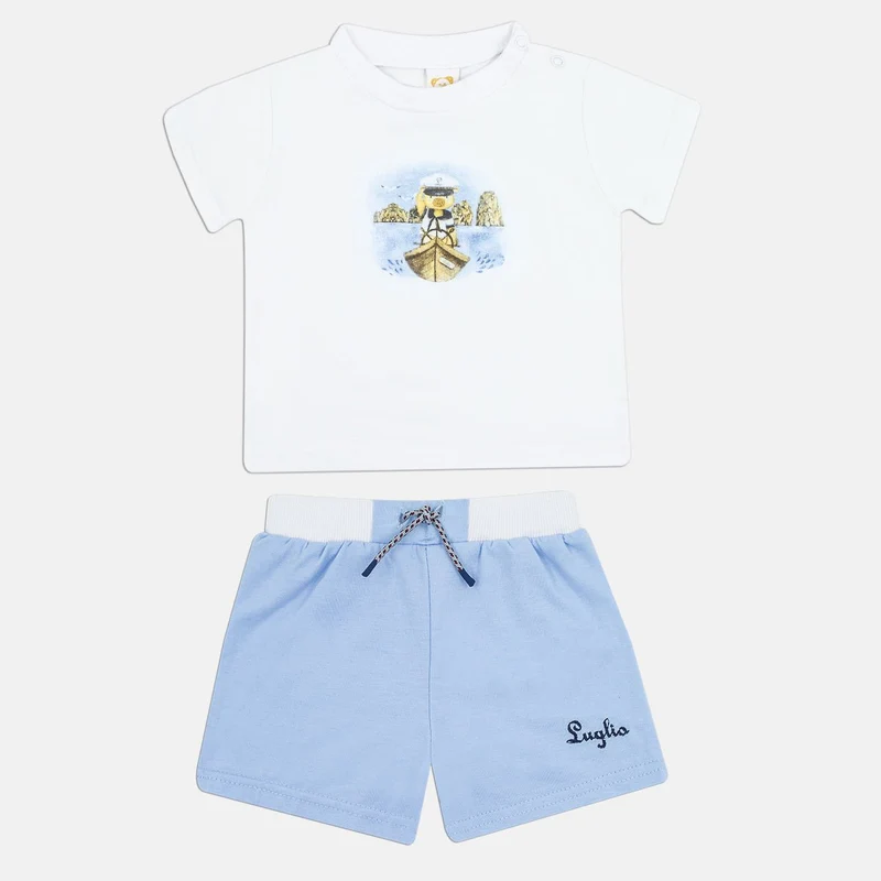 Completo Pantaloncino E t-Shirt Bimbo Con Dettaglio Ricamato, luglio