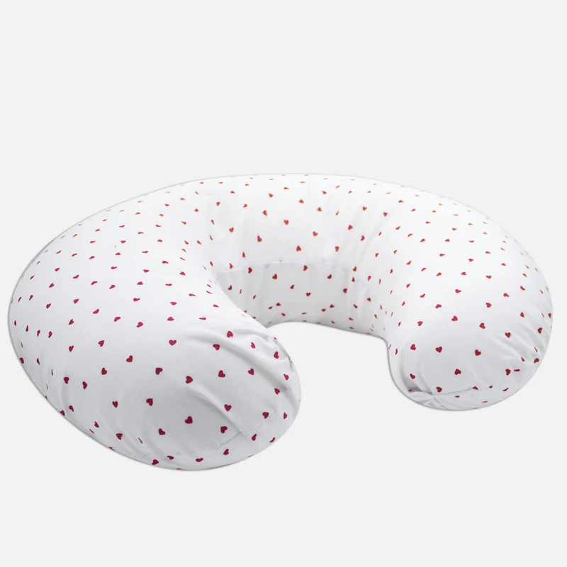Cuscino da allattamento in cotone con fantasie a Cuoricini realizzato artigianalmente. Linea Luglio