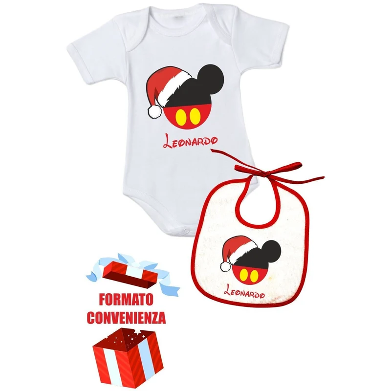 Formato convenienza natalizio body In Caldo Cotone + bavetta personalizzata