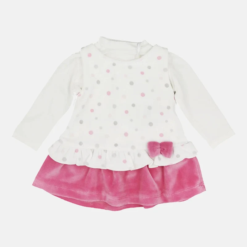 Vestitino a pois con fiocco applicato Ele-Baby