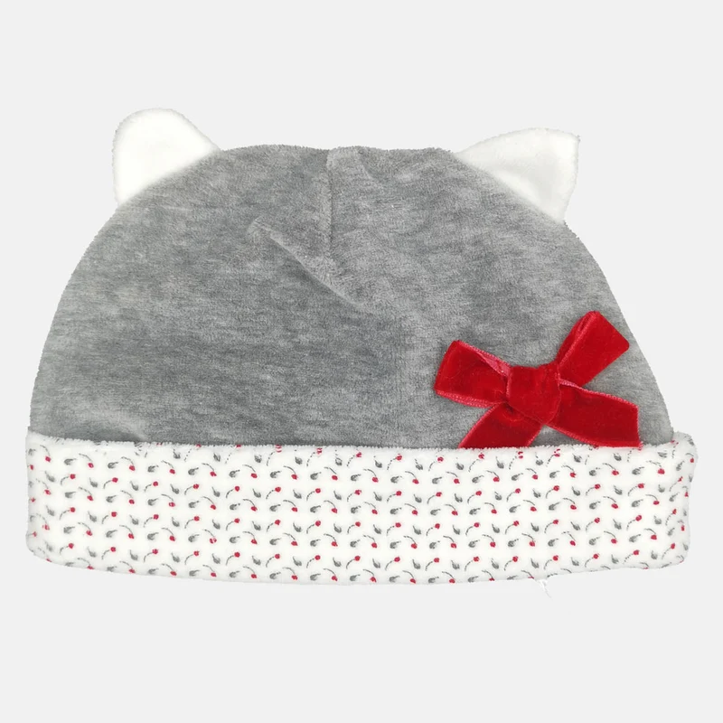 Cappello con orecchie da gattino applicate e fiocco Ele-Baby