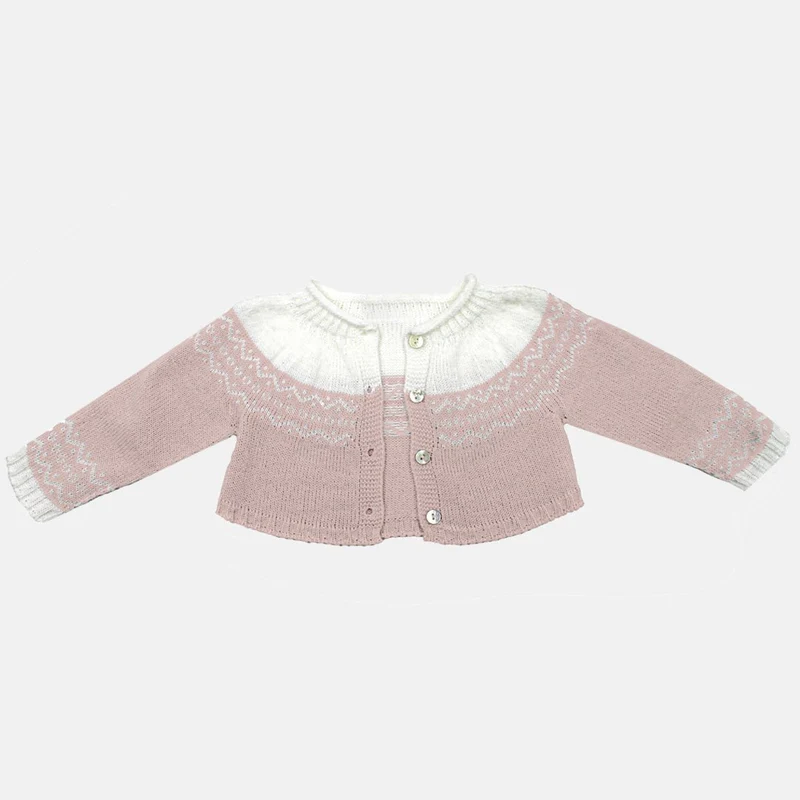 Cardigan Neonata In Lana Bicolore, Luglio