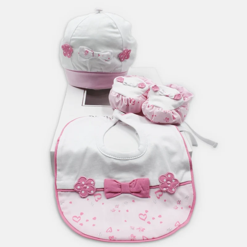 Set Cappellino,Bavetta,Scarpine Micro Fantasia, Bidibimbo