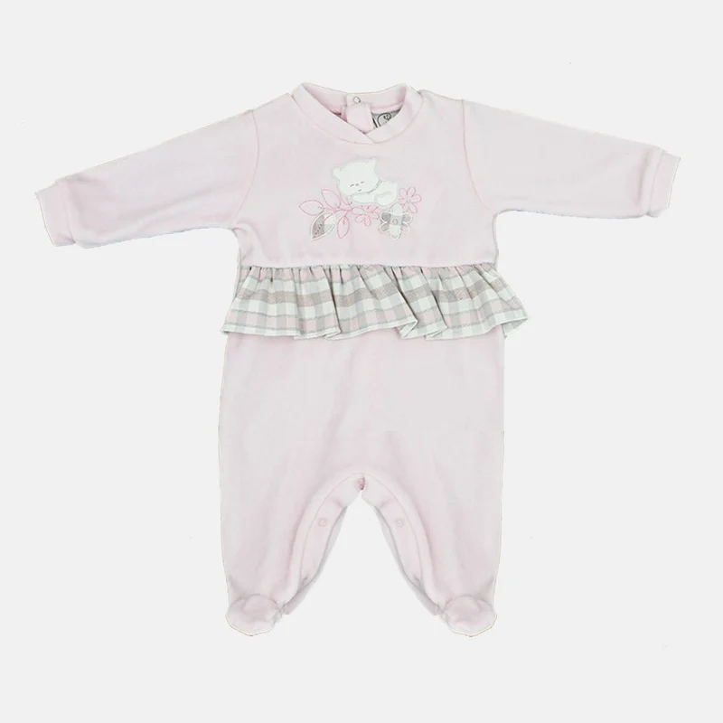 Tutina Neonata Rosa Con Rouches A Quadri, Pastello