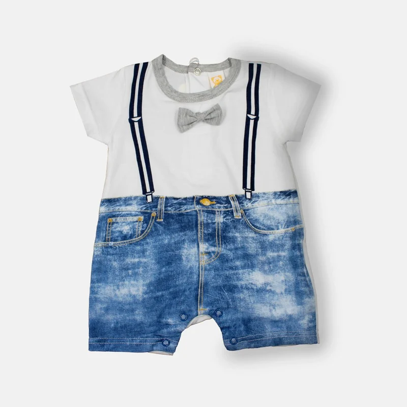 Pagliaccetto Neonato Effetto Jeans con Papillon, Luglio