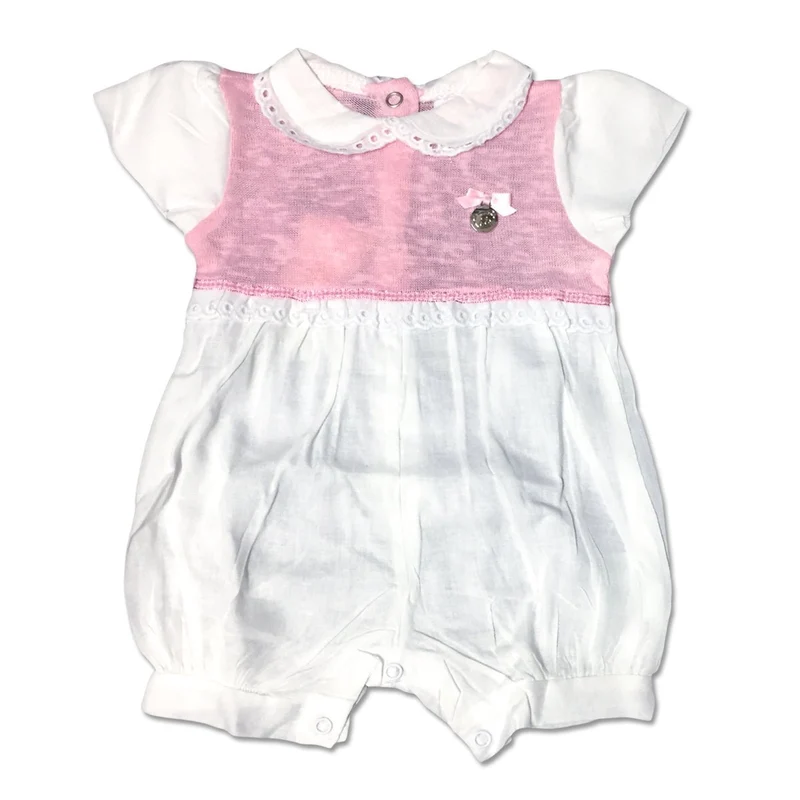 Pagliaccetto Neonato in Cotone Bianco E Rosa Medaglietta Applicata Luglio