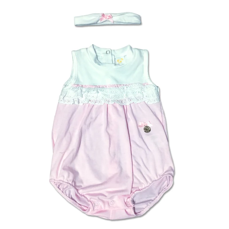 Pagliaccetto Neonata in Cotone Bianco E Rosa con Fascetta Luglio