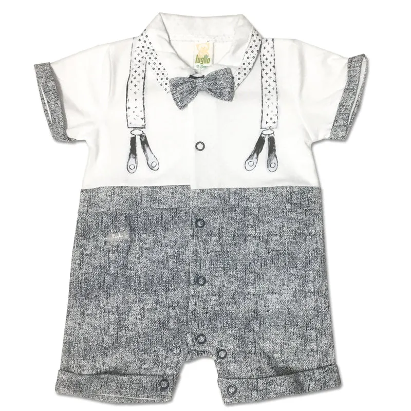 Pagliaccetto Neonato in Cotone Bianco e Color Jeans Con Bretelle Luglio