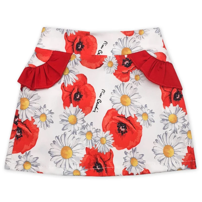 Gonna Neonata in Cotone Rossa Fantasia Floreale Pierre Cardin