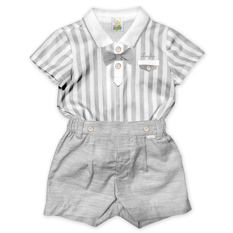 Completino Neonato Camicia + Bermuda Staccabile Grigio Luglio