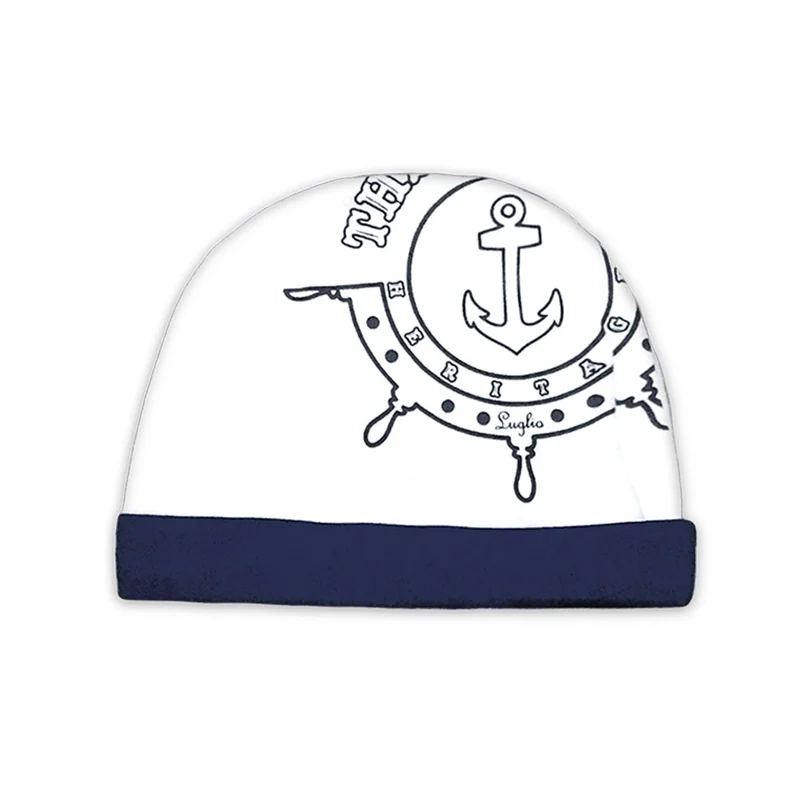 Cappello Neonato in Cotone Marinaretto Blu Ancora, Luglio
