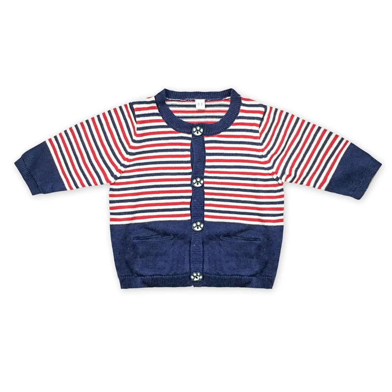 Cardigan Neonato In Cotone blu e rosso Con Ricamo Marinaretto Luglio