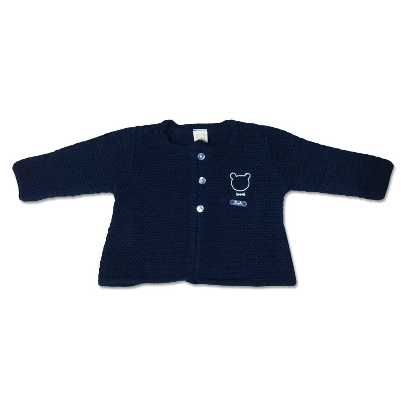 Cardigan Neonata In Filo Blu con Ricamo Orsetto Luglio