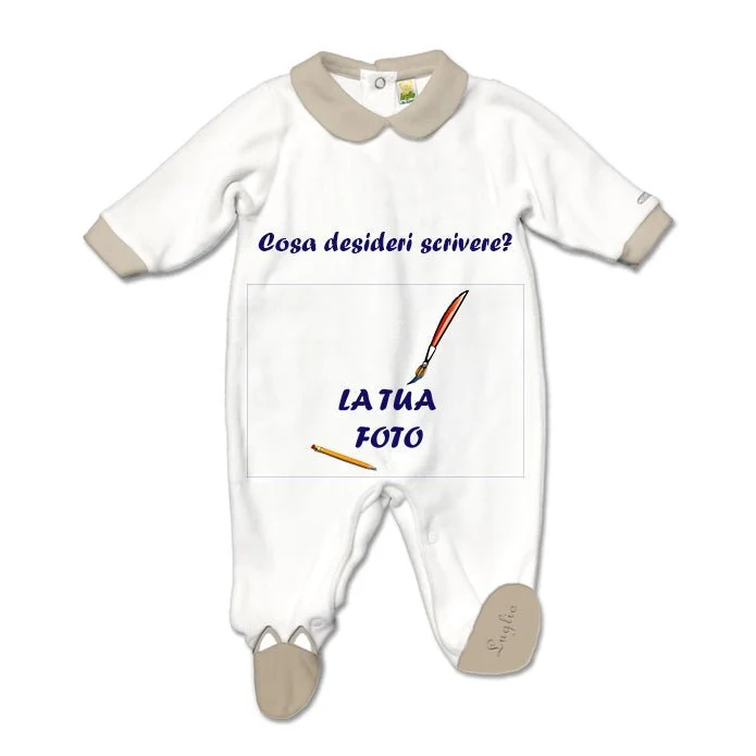 Tutina di colore Beige personalizzabile con frase e foto