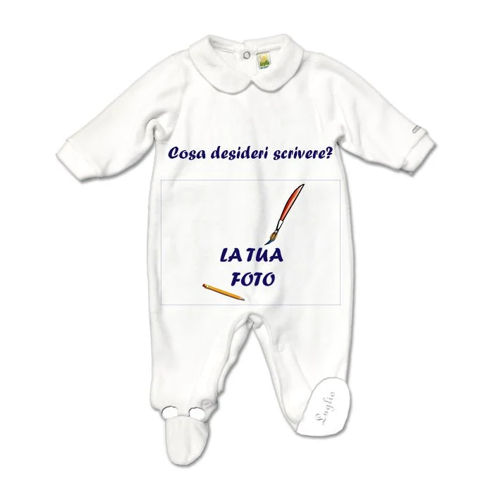 Tutina di colore Bianco personalizzabile con frase e foto