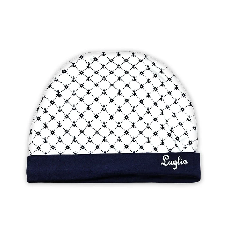 Cappello Neonato in Cotone Marinaretto Blu e bianco fantasia marittima, Luglio