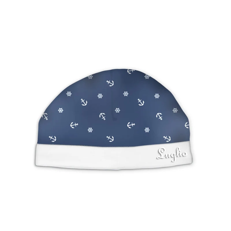 Cappello Neonato in Cotone Marinaretto Blu e bianco Barchette, Luglio