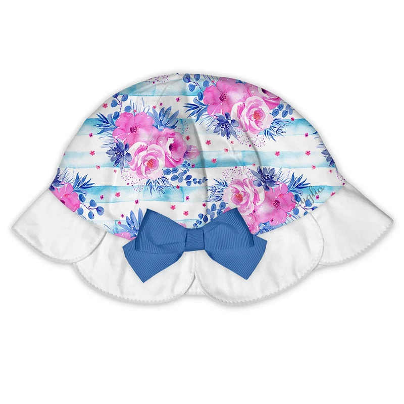Cappello Neonata in Cotone Fantasia Floreale Azzurro, Luglio