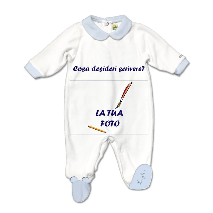 Tutina di colore Celeste personalizzabile con frase e foto