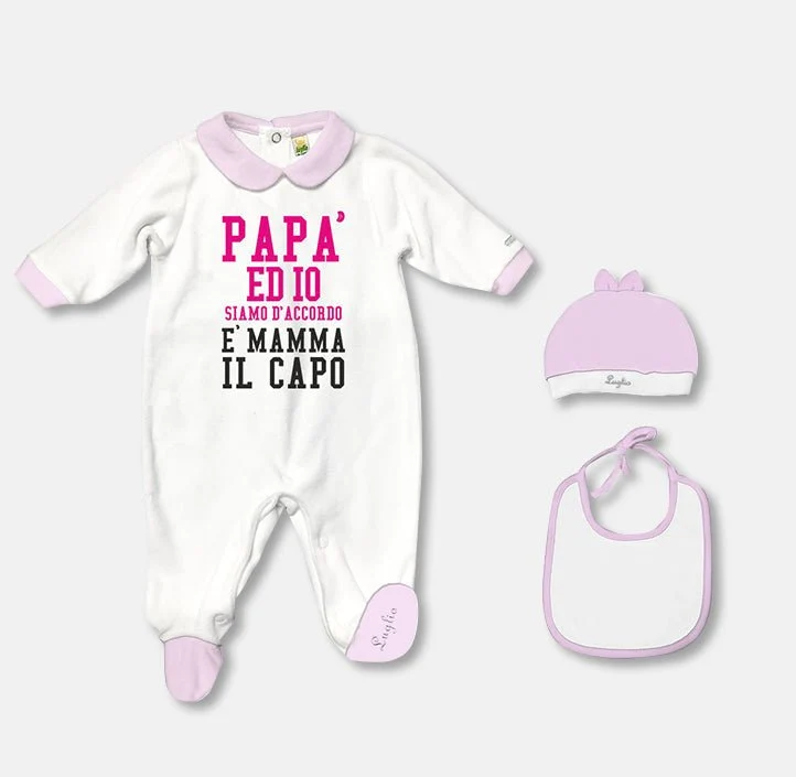 Tutina Neonato/a in Ciniglia Personalizzata "Papà ed io abbiamo deciso è mamma il capo"