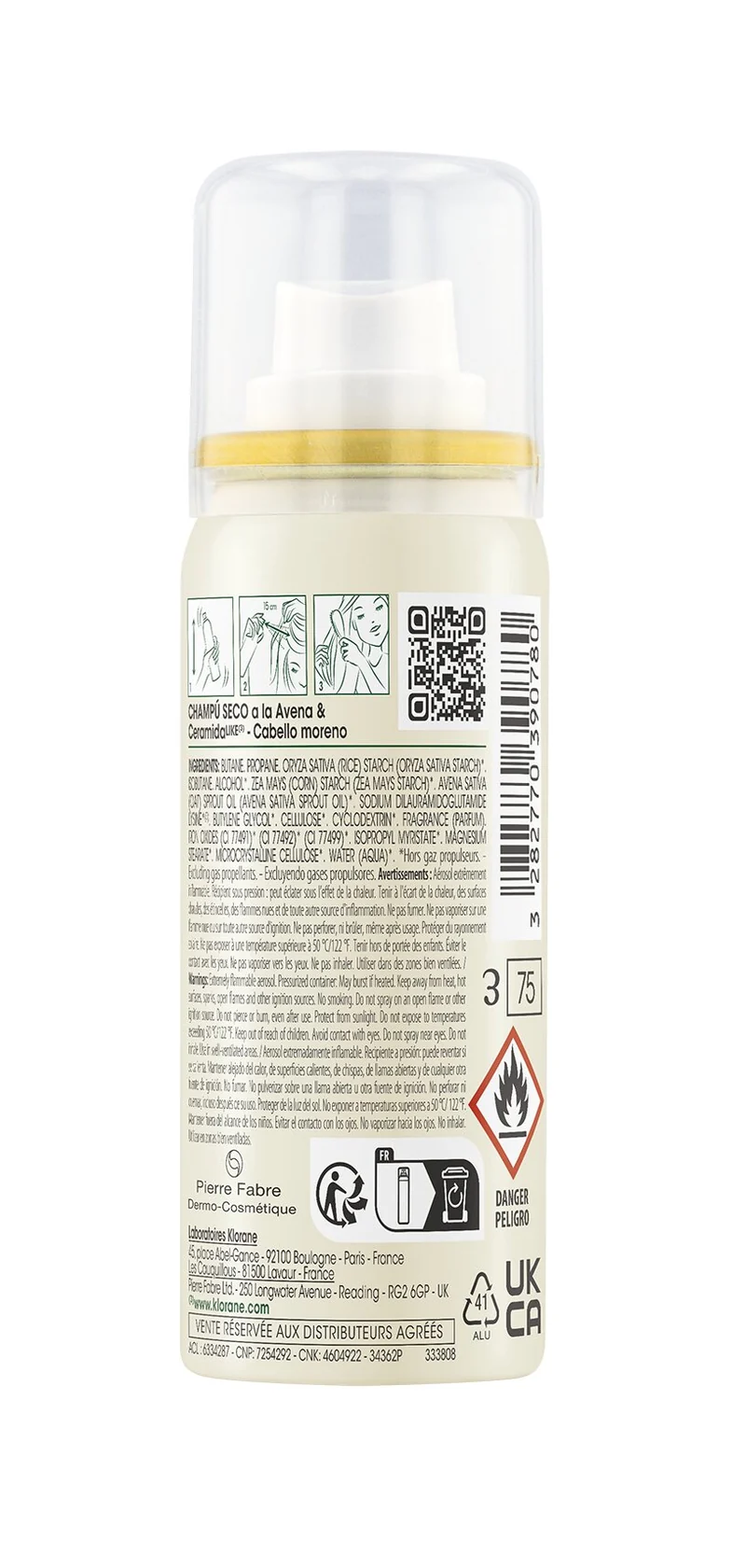Klorane Shampoo Secco Avena Naturale Extra Delicato Capelli Scuri 50ml