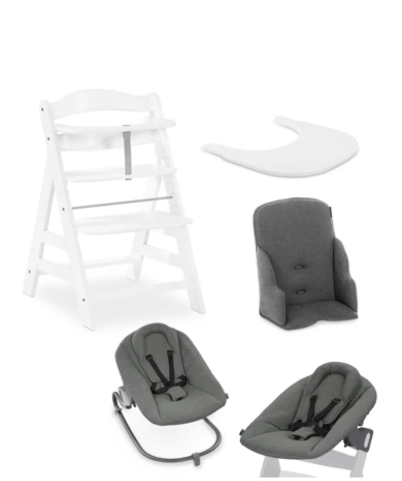 Seggiolone in legno + sdraietta newborn (incluso cuscino + cinture)