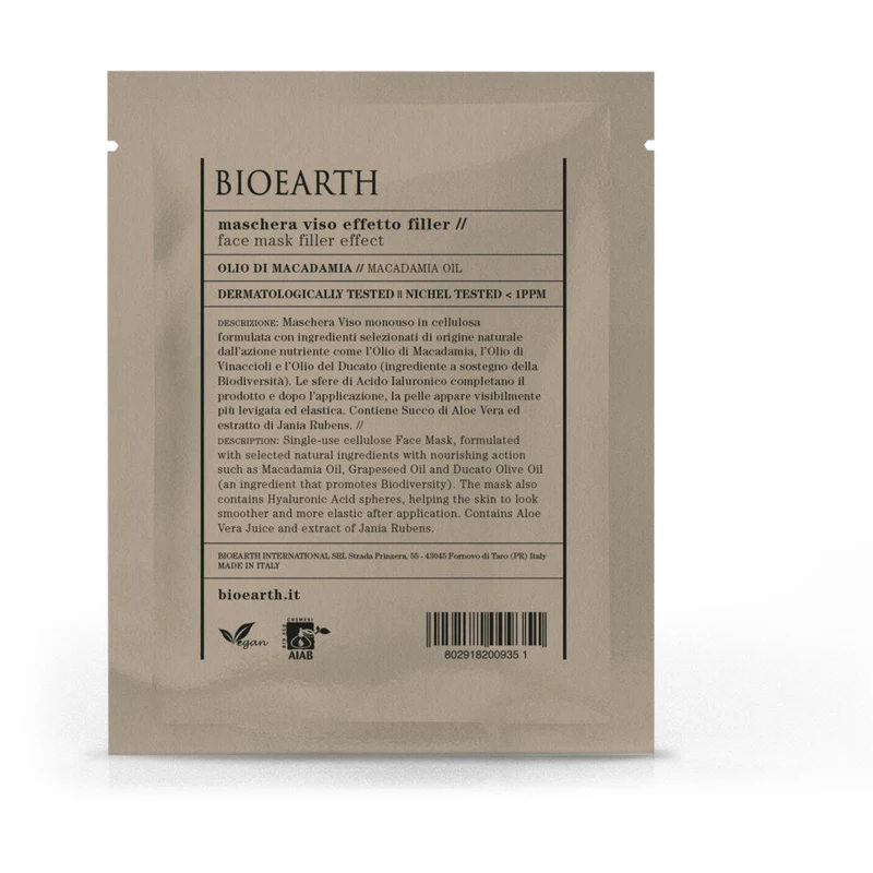Bioearth Maschera Viso Effetto Filler Olio Di Macadamia 1 Pezzo
